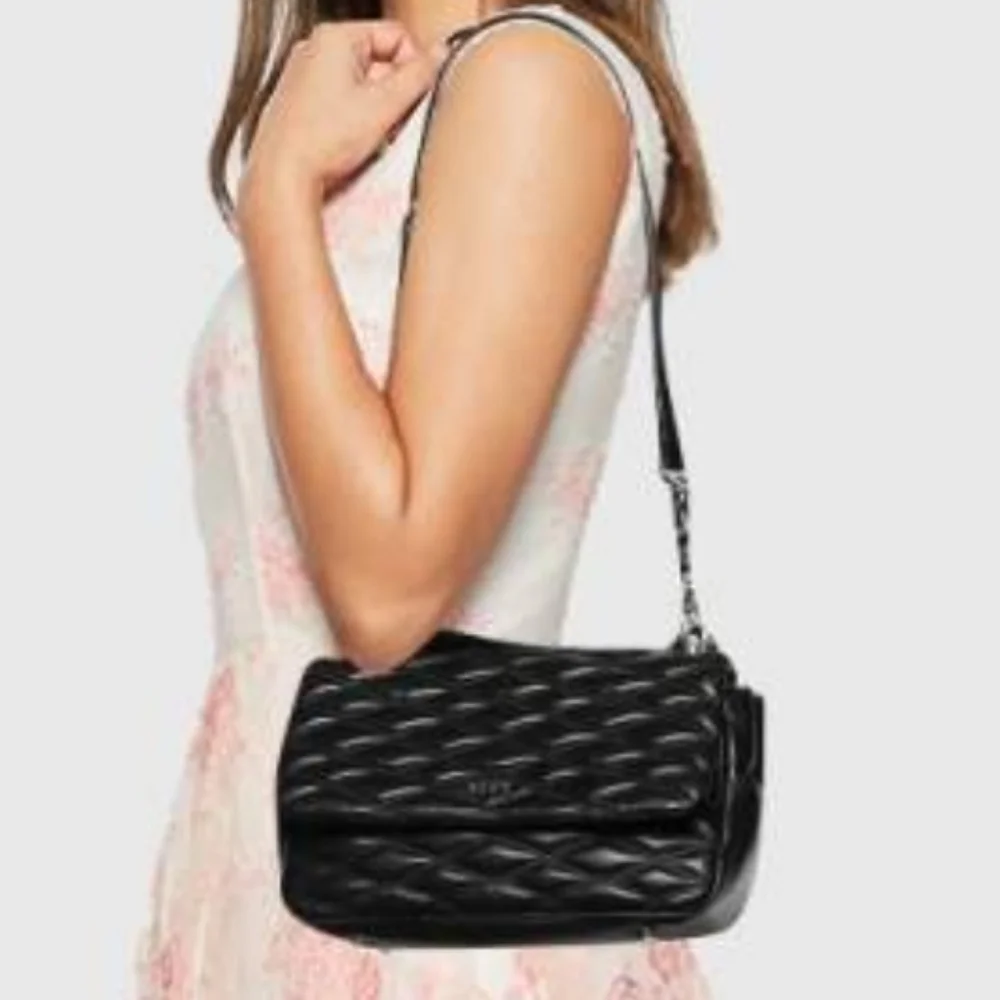 SOLD DKNY Black Diamond Quilted Lamb Leather Lara Top Handle Bag - Picture 1 of 7